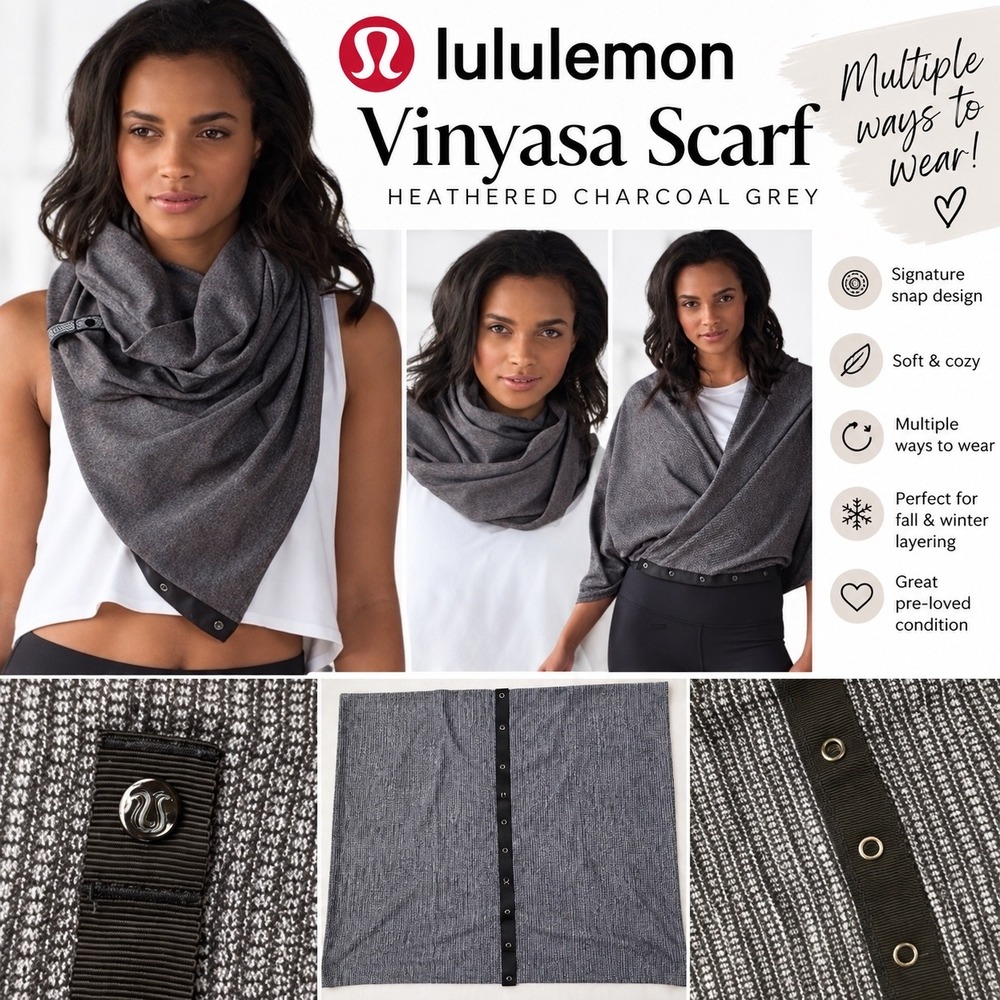 Lululemon‎ Vinyasa Scarf Heathered Charcoal Grey Snap Infinity Wrap Scarf